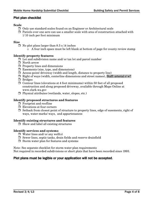 Mobile home hardship submittal packet - Clark County