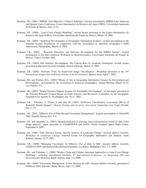 RESUME J. Ronald Eastman - Clark University