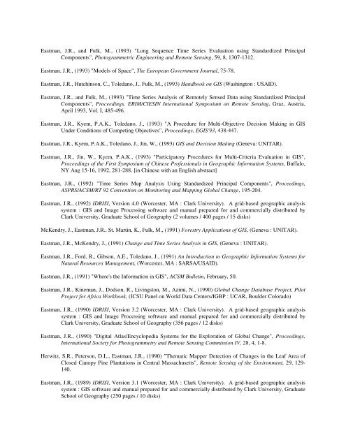 RESUME J. Ronald Eastman - Clark University