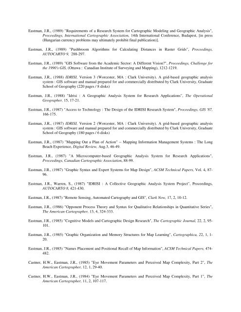 RESUME J. Ronald Eastman - Clark University