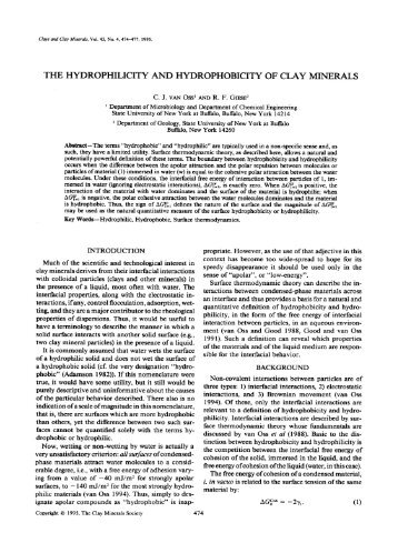 the hydrophilicity and hydrophobicity of clay minerals