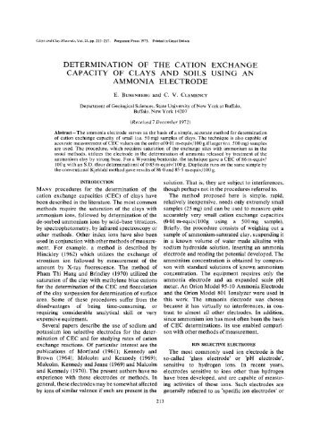 Determination of cation exchange using ammonia - Clay Minerals ...