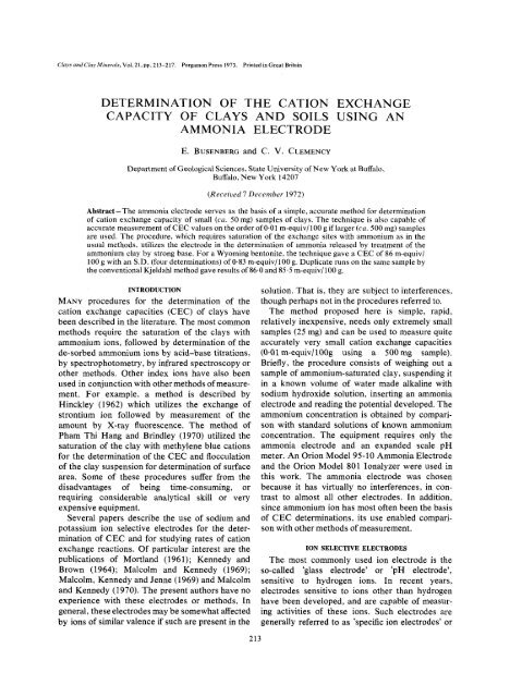 Determination of cation exchange using ammonia - Clay Minerals ...