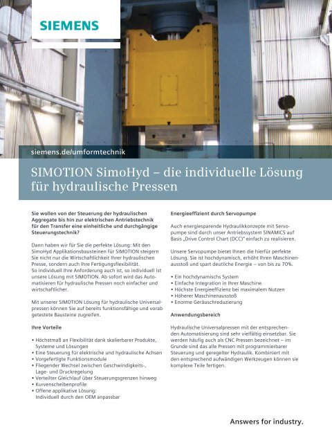 SIMOTION SimoHyd – die individuelle Lösung für hydraulische ...
