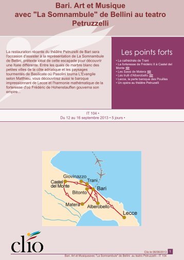 Les points forts Bari. Art et Musique avec "La Somnambule" de ... - Clio