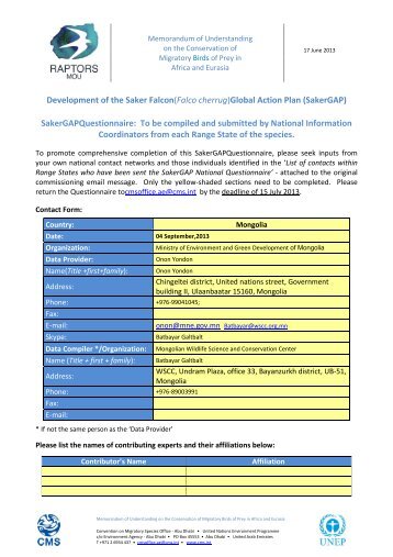 INTERNATIONAL ACTION PLAN FOR THE Species name, Scientific ...