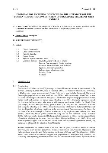 PROPOSAL FOR INCLUSION OF SPECIES ON THE APPENDICES ...
