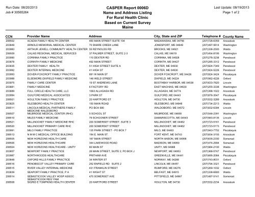 Listing For Rural Health Clinic