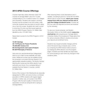 2013 APEA course list - Carnegie Mellon University