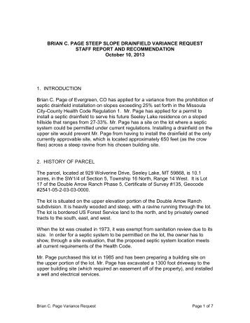 BRIAN C. PAGE STEEP SLOPE DRAINFIELD VARIANCE ...