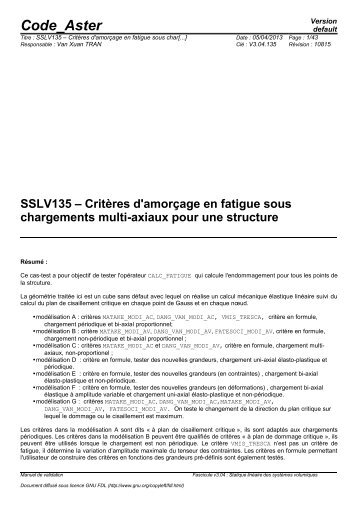 SSLV135 – Critères d'amorçage en fatigue sous char[...] - Code_Aster