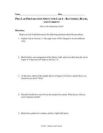 pre-lab preparation sheet for lab 4—batteries, bulbs, and current