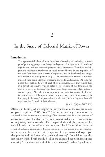 In the Snare of Colonial Matrix of Power - codesria