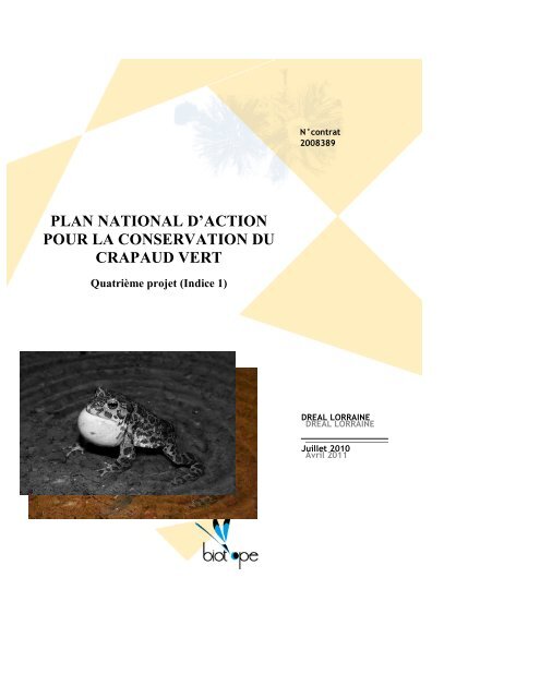 plan national d'action pour la conservation du crapaud vert