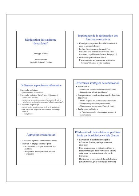 Rééducation des syndromes frontaux - Cofemer