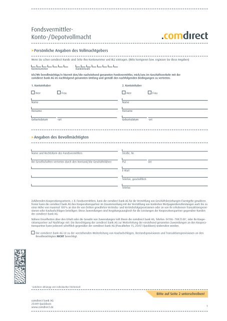 Fondsvermittler Konto Depotvollmacht Comdirect