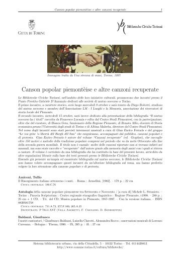 Canson popolar piemont`eise e altre canzoni ... - Città di Torino