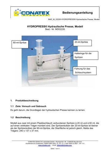 HYDROPRESS Hydraulische Presse, Modell - Conatex-Didactic ...