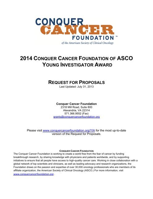 2014 Request for Proposals (RFP - Conquer Cancer Foundation