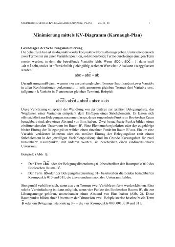 Minimierung mittels KV-Diagramm (Karnaugh-Plan)