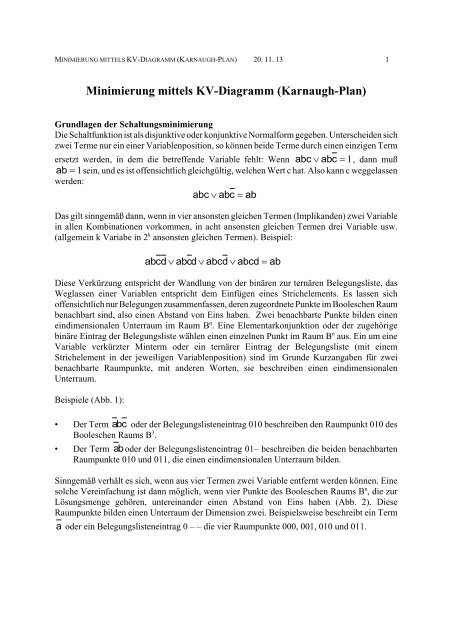 Minimierung Mittels Kv Diagramm Karnaugh Plan
