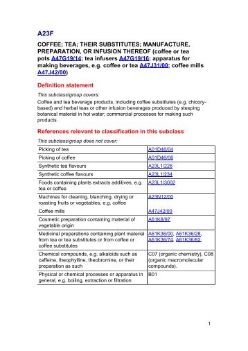 A23F - Cooperative Patent Classification