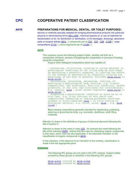 A61K - Cooperative Patent Classification