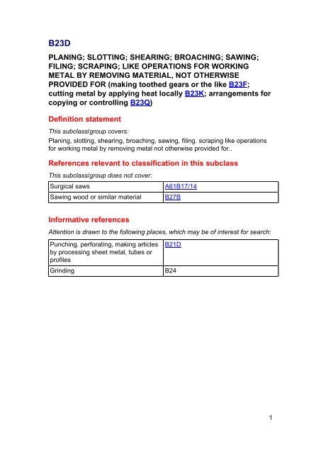 B23D - Cooperative Patent Classification