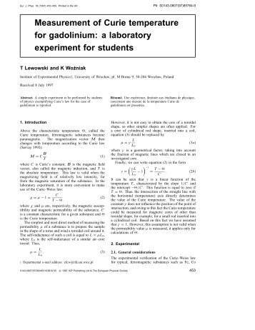 Measurement of Curie temperature for gadolinium: a laboratory ...