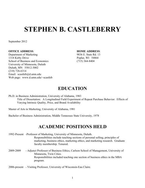 STEPHEN B. CASTLEBERRY - University of Minnesota Duluth