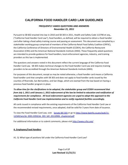 California Food Handler Card Law Guidelines - CCDEH.com