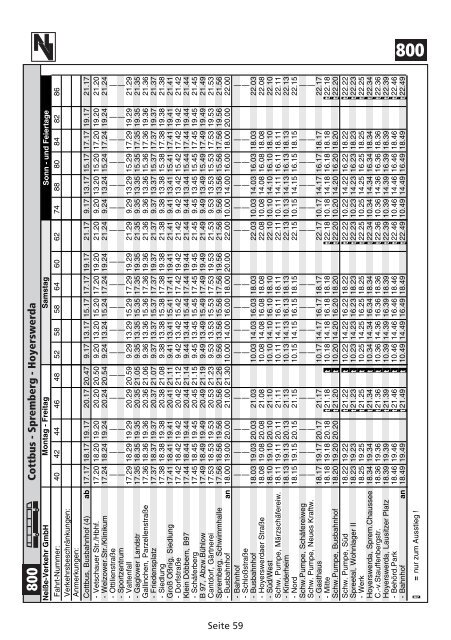 Fahrplan Regionalverkehr Bereich Cottbus - Cottbusverkehr GmbH