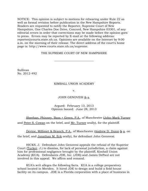 2012-492, Kimball Union Academy v. John Genovesi & a. - New ...