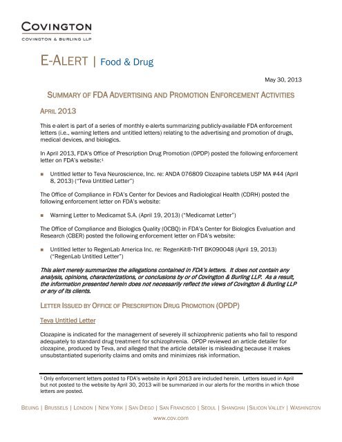 Summary of FDA Advertising and Promotion Enforcement Activities