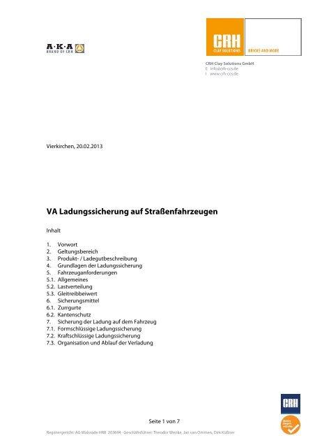 VA Ladungssicherung auf Straßenfahrzeugen - CRH Clay Solutions