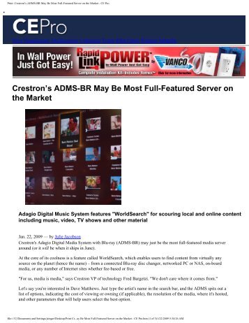 ADMS Most Full-Featured Server Available - Crestron