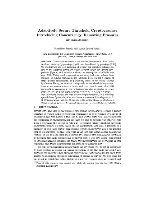 Adaptively Secure Threshold Cryptography ... - Brown University
