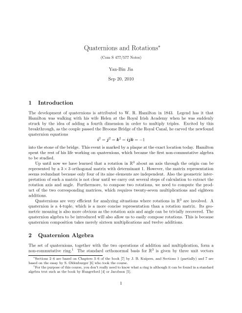 Quaternions and Rotations∗ - Iowa State University