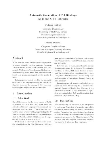 Automatic Generation of Tcl Bindings for C and C++ Libraries ...