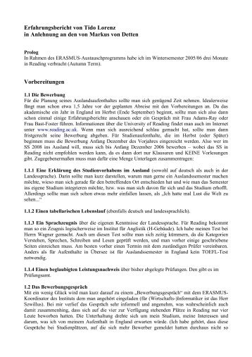 Erfahrungsbericht von Tido Lorenz - Institut für Informatik