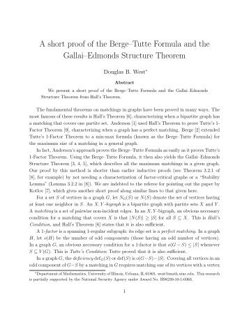 A short proof of the Berge–Tutte Formula and the Gallai–Edmonds ...