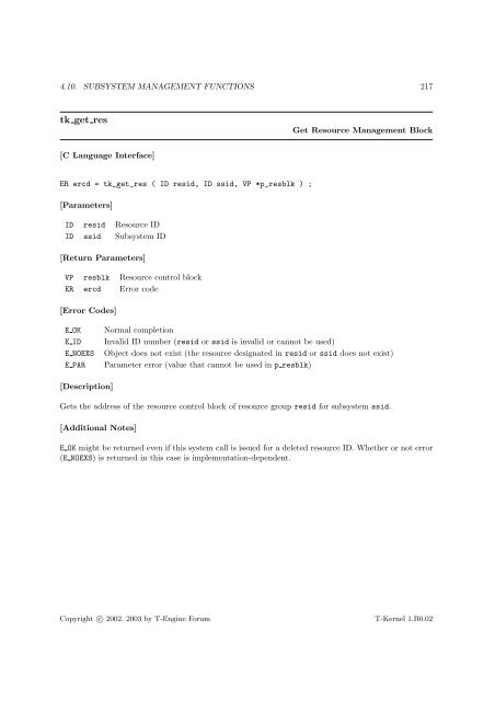 T-Kernel Specification (1.B0.02)