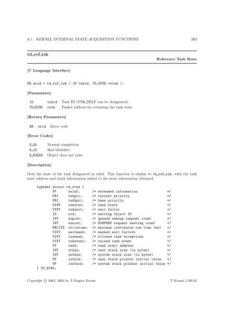 T-Kernel Specification (1.B0.02)