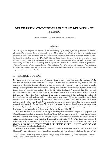 DEPTH ESTIMATION USING FUSION OF DEFOCUS AND STEREO ...