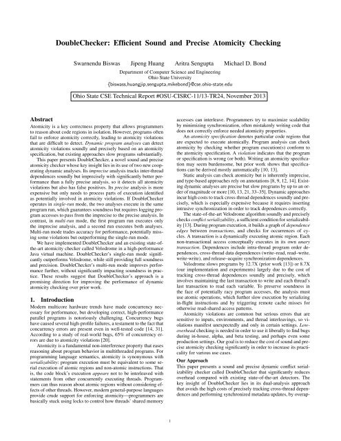 DoubleChecker: Efficient Sound and Precise Atomicity Checking