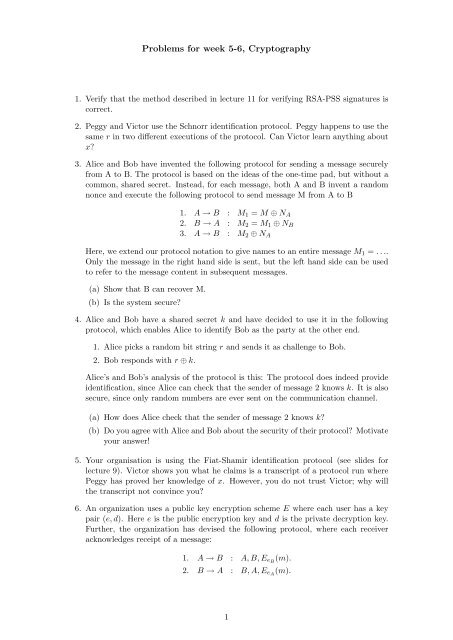 Problems for week 5-6, Cryptography