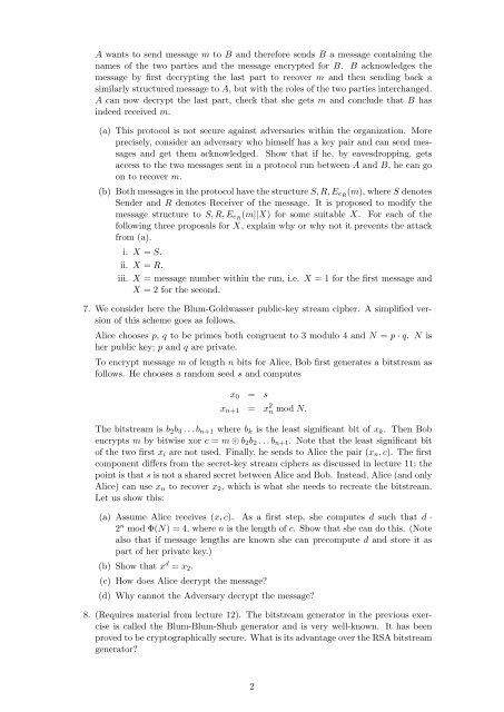 Problems for week 5-6, Cryptography