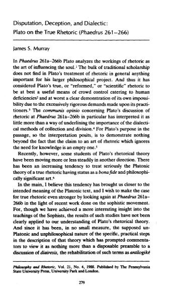 Disputation, Deception, and Dialectic: Plato on the True Rhetoric ...