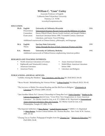 2012 Corley CV--web.pdf - Cal Poly Pomona