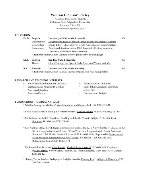 2012 Corley CV--web.pdf - Cal Poly Pomona